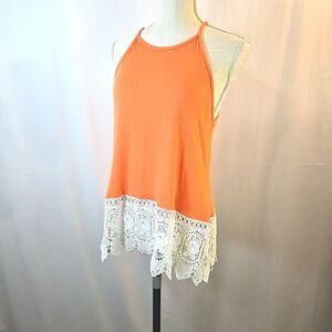 Wishful Park Women's Tank Top Shirt Orange Size Medium Top Crochet Hem Summer